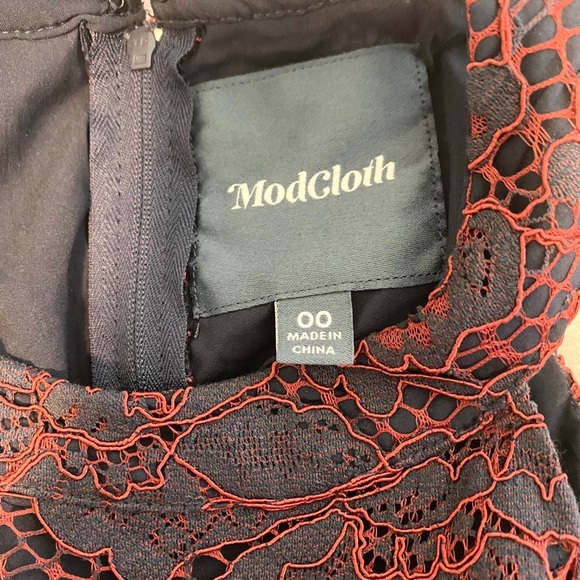 ModCloth A Night Like This Navy Sleeveless Midi Dress With Red Lace Overlay - Picture 10 of 10